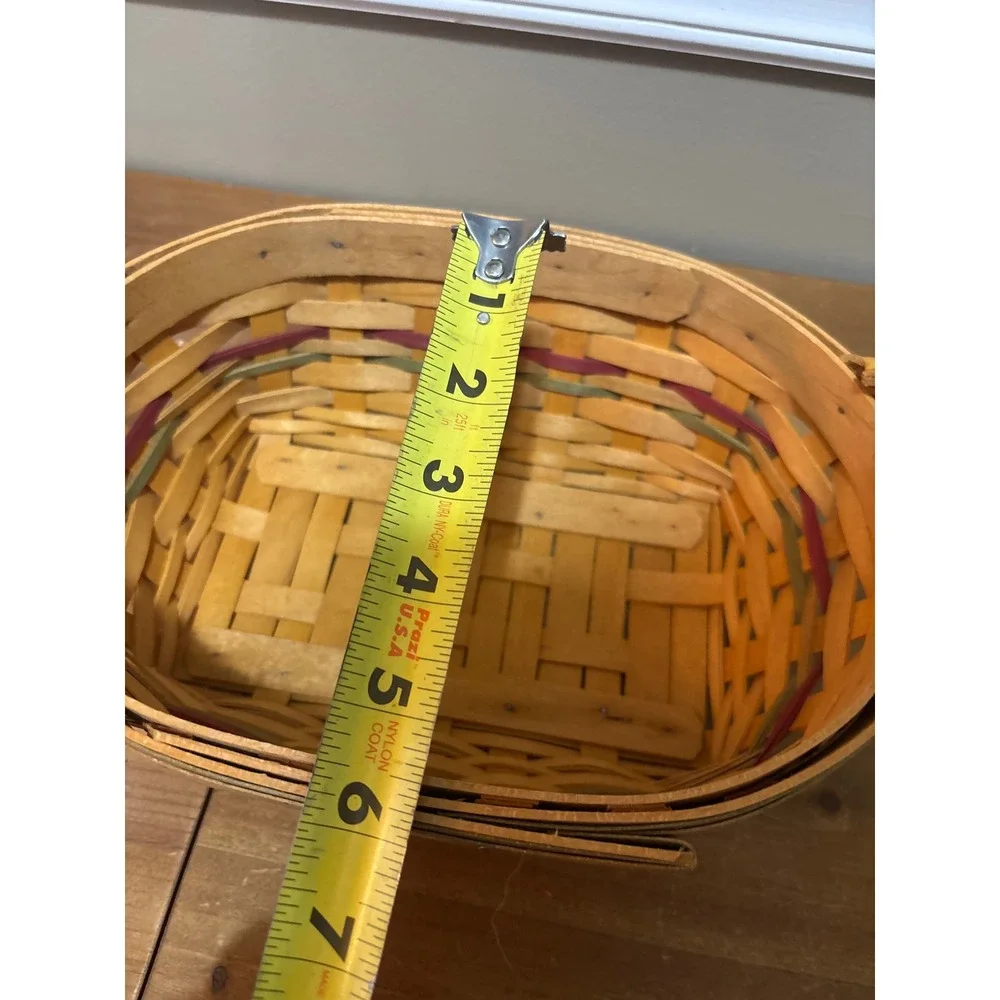Longaberger 2001 Handwoven Oval Basket with Leather Handles and Fruit Liner